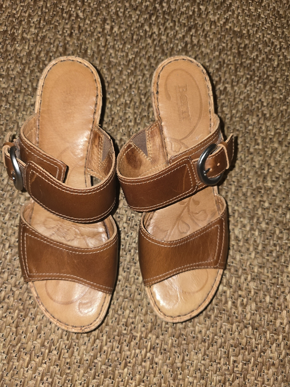 b.o.c. Tan Leather Wedge Sandals